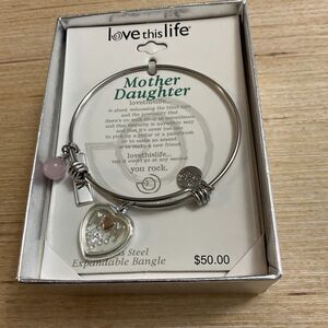 Mother Daughter Stainless Steel Expandable Bangle Bracelet Love This Life NEW